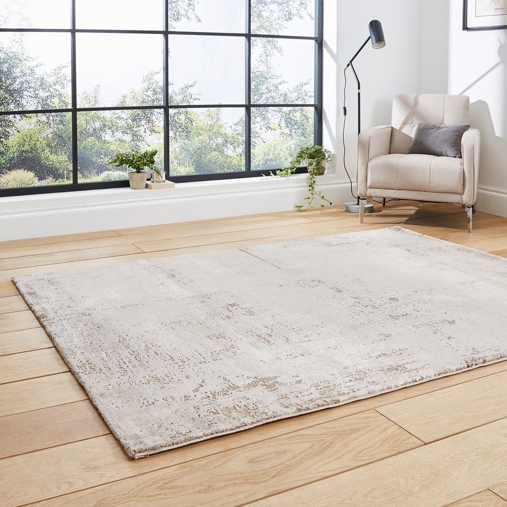 Florence 50034 Distressed Abstract Rugs in Beige Silver